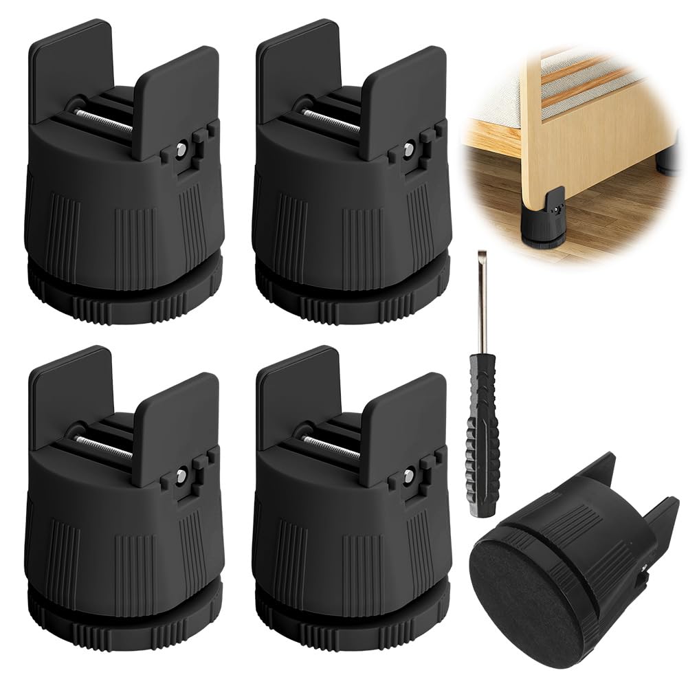 LOMUG 4 sztuki podwyższenia mebli 6-8 cm, regulowane podwyższenie łóżka do kwadratowych i okrągłych nóg krzeseł o szerokości 10-50 mm, z zaciskiem śrubowym, podwyższenie krzeseł, do dużych obciążeń