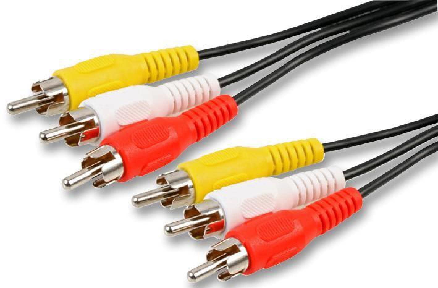 Câble 3 x Phono RCA mâle Pro Signal long de 5 mètres avec fiches moulées noir