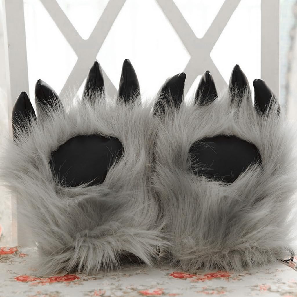 Dsgzkk Gloves,Faux Bear Wolf Werewolf Gloves Funny Winter Furry Animal Claw Mitts Halloween Christmas Cosplay Party Favors