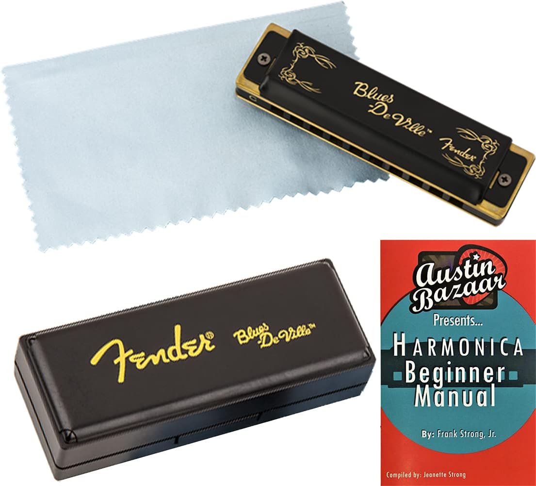 Fender Blues DeVille Harmonica - Key of C Bundle with Carrying Case and Instructional Book : Musical Instruments