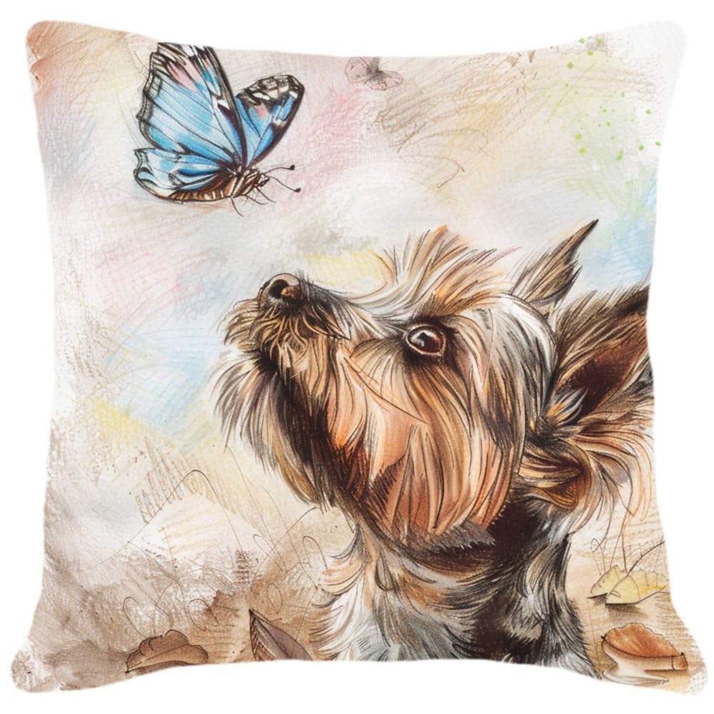 MAFANG 11CT Cushion Cross Stitch Kit Fantasy Yorkshire Terrier Embroidery Kits for Adults Beginners Cross Stitch Cushion/Embroidery Cushion Set A 45x45cm