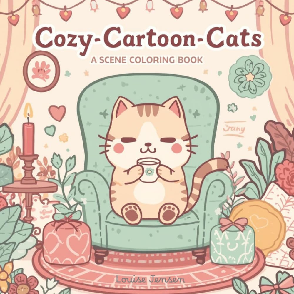 Cozy Cartoon Cats: A Scene Coloring Book
