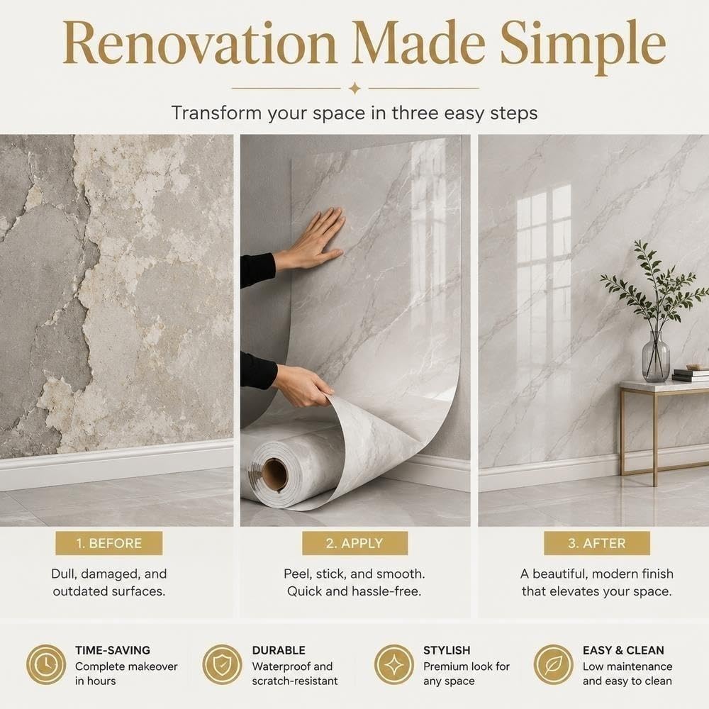 Peel and Stick Marble Tile Wall Panels Waterproof Backsplash Decor