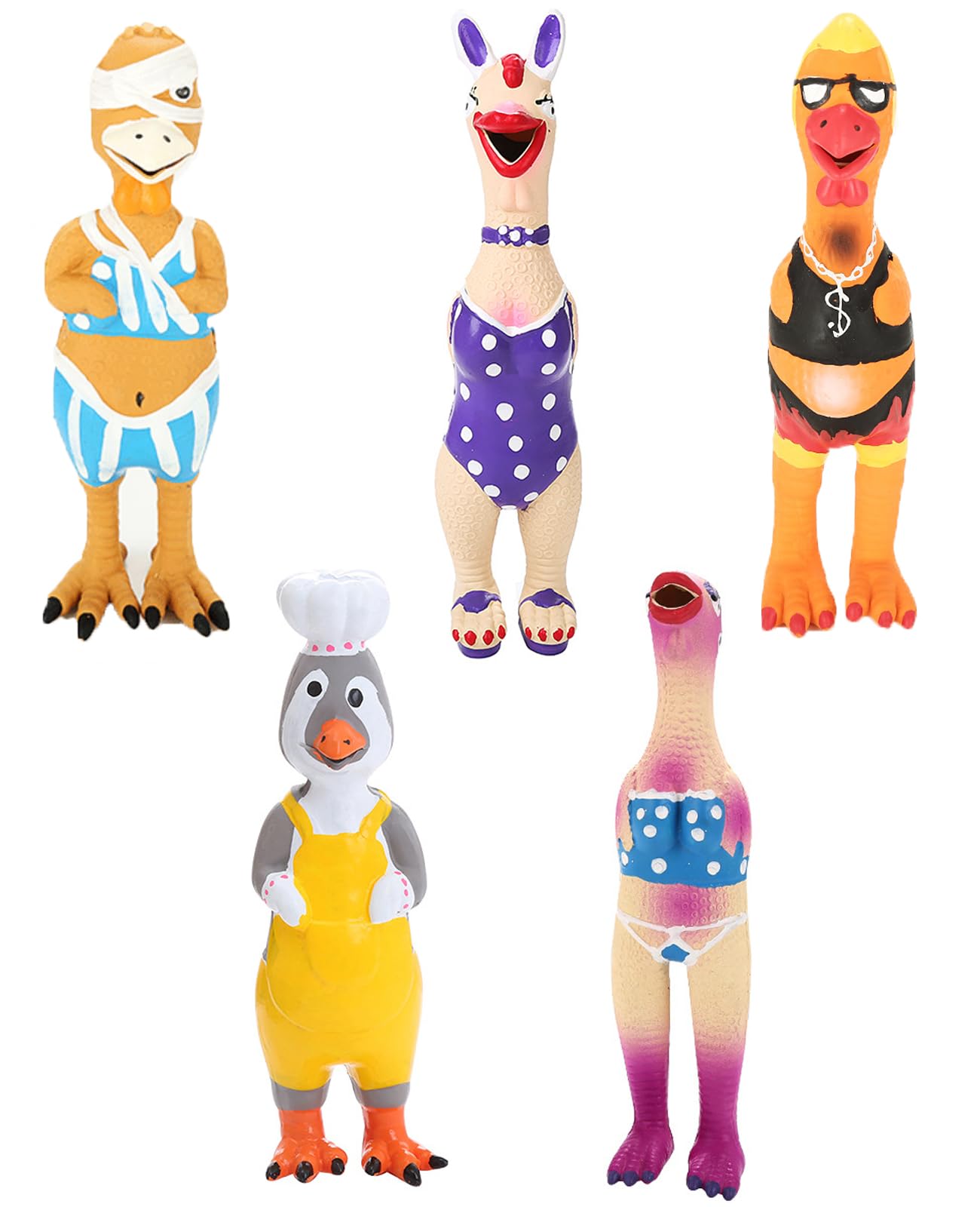 DAJOOEE Quietschendes Gummi-Huhn-Hundespielzeug, langlebiges Huhn-Hundespielzeug, weiches Gummi, Kauspielzeug für kleine und mittelgroße Hunde, 5 Stück
