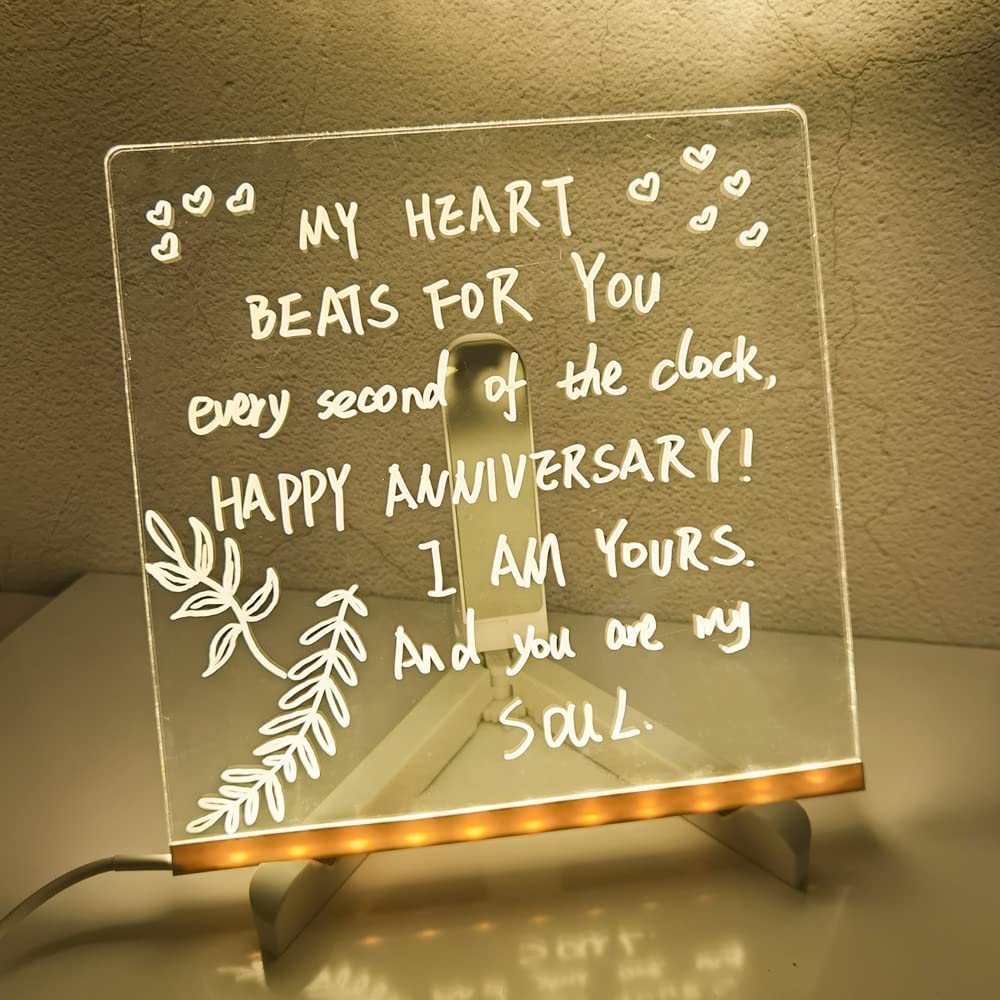 NYRWANA DIY 3D Acrylic Writing Board with Pen & Light | 20x20 cm | Led Writing Pad, Table Lamp, Home & Office Decor Items, Valentine Gift for Girlfriend, Personalized Led Board