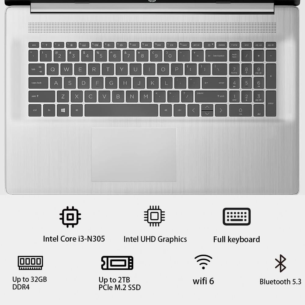 HP 17.3’’ Touchscreen Laptop Computer-Windows 11 for Business & Home Use, 8-Cores Intel i3-N305, 8GB RAM, 128GB eMMC, 720 HD Webcam, HDMI, Num Pad, Wi-Fi 6,
