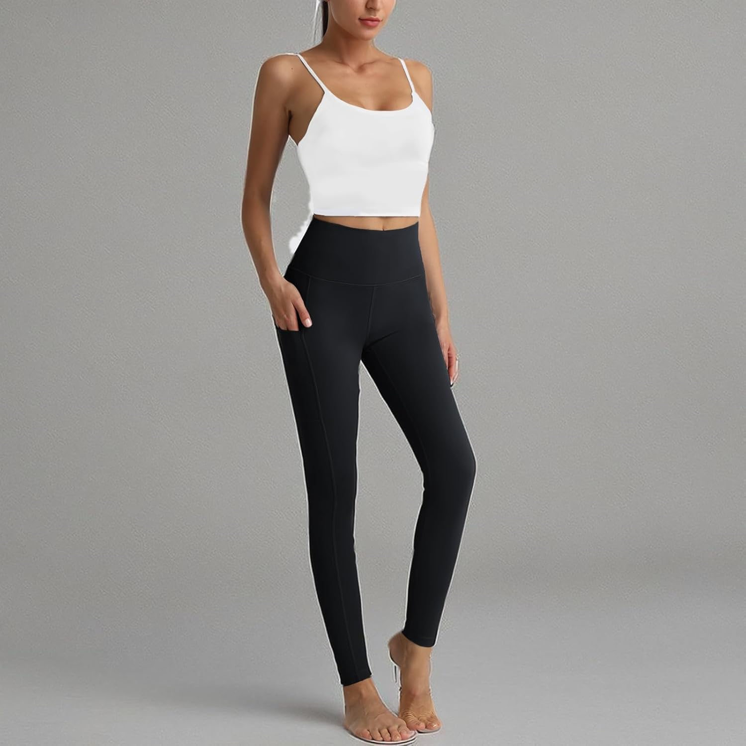 RIMLESS 7 Women's Leggings with Pockets High Waist Cotton Yoga Pants Workout Running Athletic Capris - Image 7