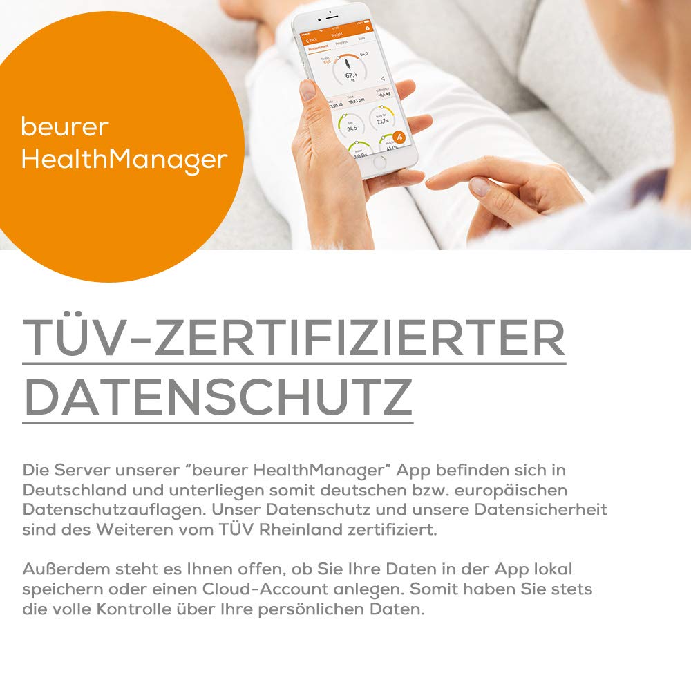 Beurer BF 405 Diagnosewaage, präzise Körperanalyse für bis zu 8 Personen, Messung von Körperfett, mit beleuchtetem XL- Display, Tragkraft bis 200 kg, inklusive App-Anbindung