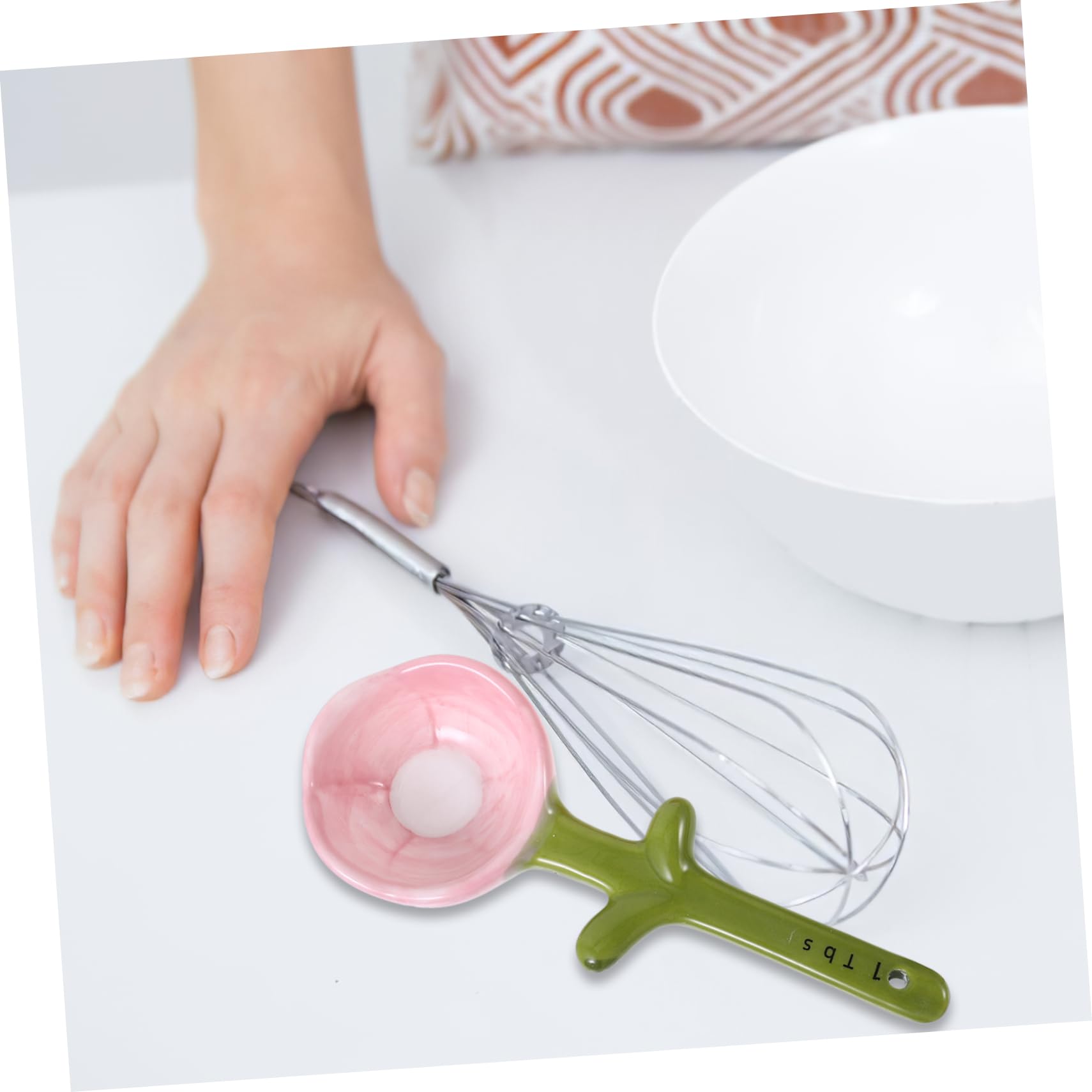 1juego Cuchara De Medición De Cerámica Diseño De Flor Utensilio De Cocina Para Ingredientes Incluye Base y Medidas Precisas Para Repostería y Cocción
