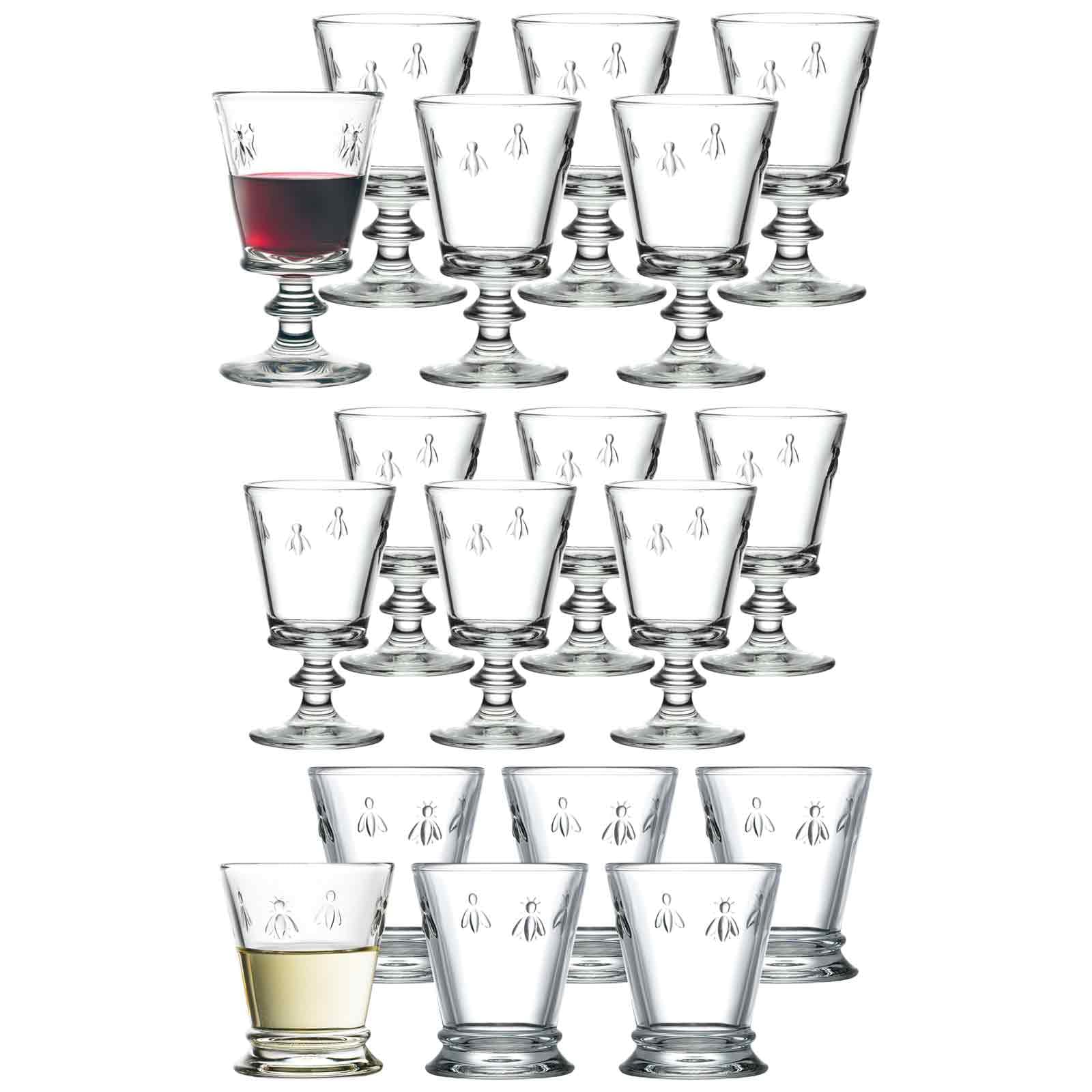 Verre à eau et vin La Rochère Abeille à relief transparent de 18 pièces