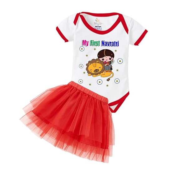 Navratri Print Newborn baby Girl's Tutu Skirt & Romper my first Navratri bodysuits skirt top set for newborn baby girl's Romper Set My First Navratri