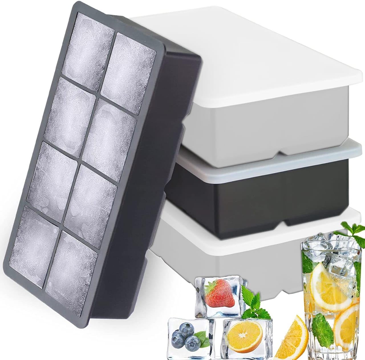DHONI Large Square Silicone Ice Cube Tray with Lid, 4 Pcs Pack Easy-Release Durable,Delightful Black and White Square Ice Tray for Cocktails, Mocktail,Soft Drinks & Many More. (2 BLACK+2 WHITE COLOR). (B0CQ7PWYW5) Amazon Price History, Amazon Price Tracker