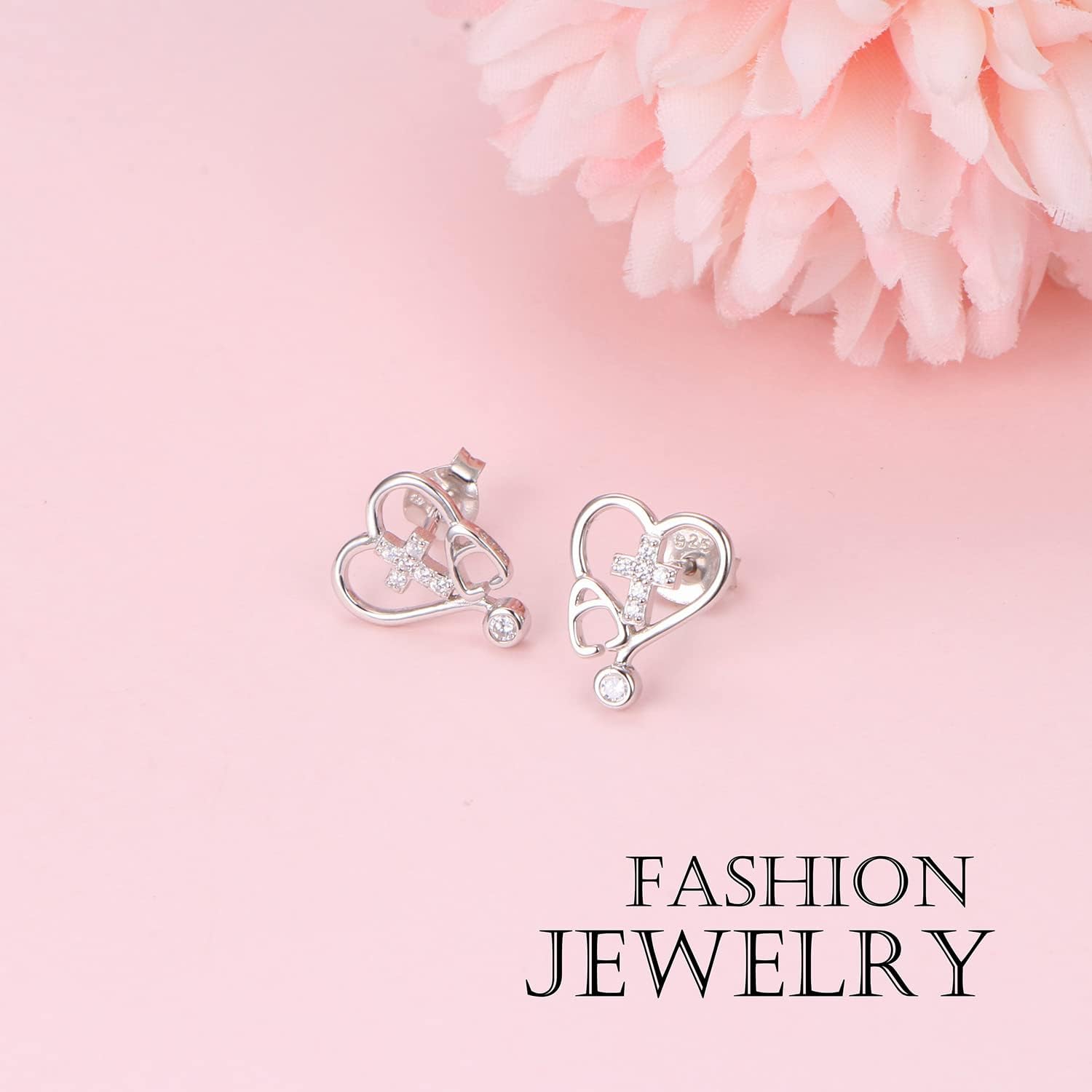 Nurse Earrings,RN Studs Earrings for women,Sterling Silver Stethoscope Earrings,Nurse Jewelry Gifts for Nurse Doctor RN Medical Student