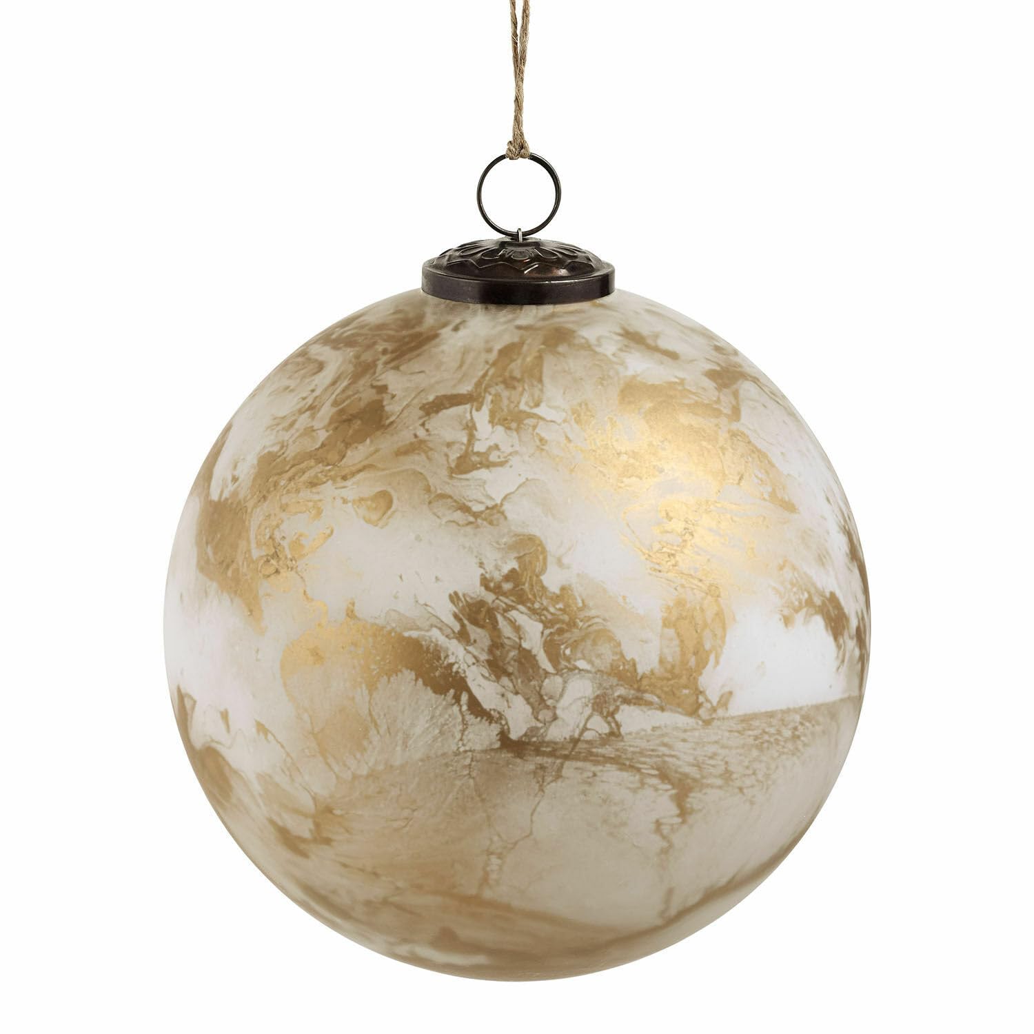 Loberon Weihnachtskugel 6er Set Nymeria, Creme/Gold | Zwei Größen, Handgemacht & Mundgeblasen, Mattes Finish, Festliche Stimmung, Christbaumschmuck, Weihnachten, Glas, Eisen