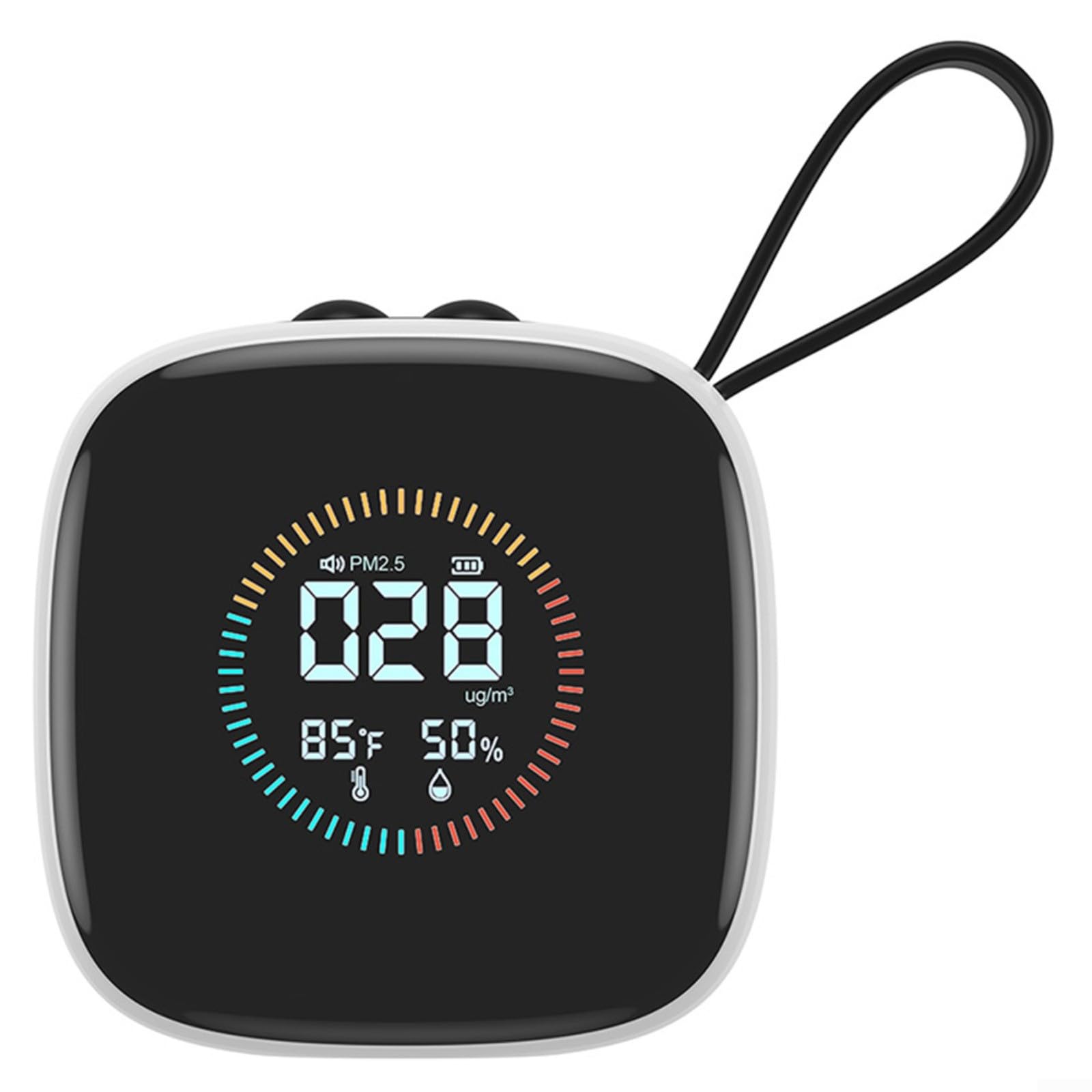 Detector PM2.5 con temperatura y humedad, alarma de monitor de calidad del aire de 800 mAh | PM2.5 en tiempo real, pantalla de temperatura, humedad, alarma, 800 mAh para batería, para carga USB C