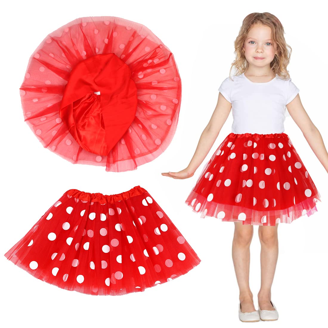 Maus-Kostüm Für Kinder – 8-teiliges Set Mit Haarreif, Ohren, Tutu-Rock & Schleife, Für Karneval, Fasching & Kostümpartys (Rot/Weiß)