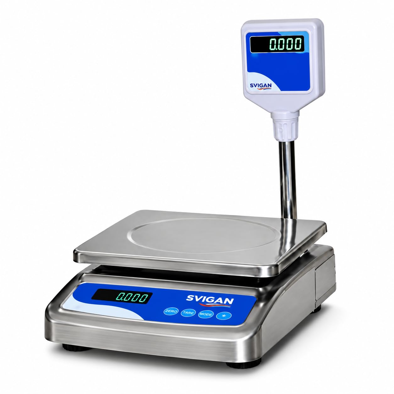 SVIGAN Commercial Weighing Scale 30kg x 1g | Rechargeable with Front & Pole Double Display | Small Size 10 x12 Inch Pan | Ideal for 5-10kg Weighing in Shops-image-2