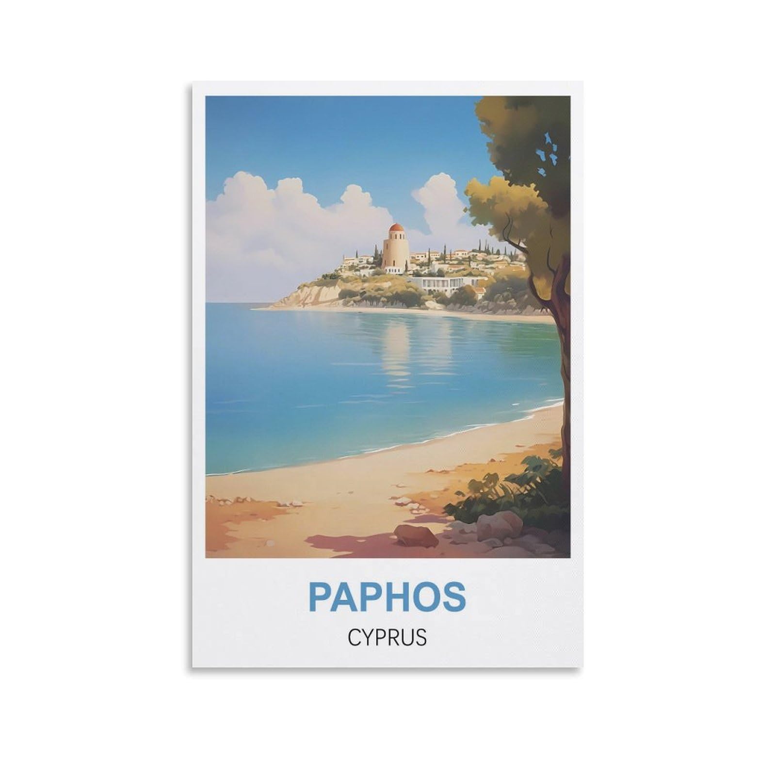 Hnrojico Unframe-Style Paphos Cyprus Vintage Travel Poster 12X18inch(30X45cm) Canvas Wall Art Poster Prints