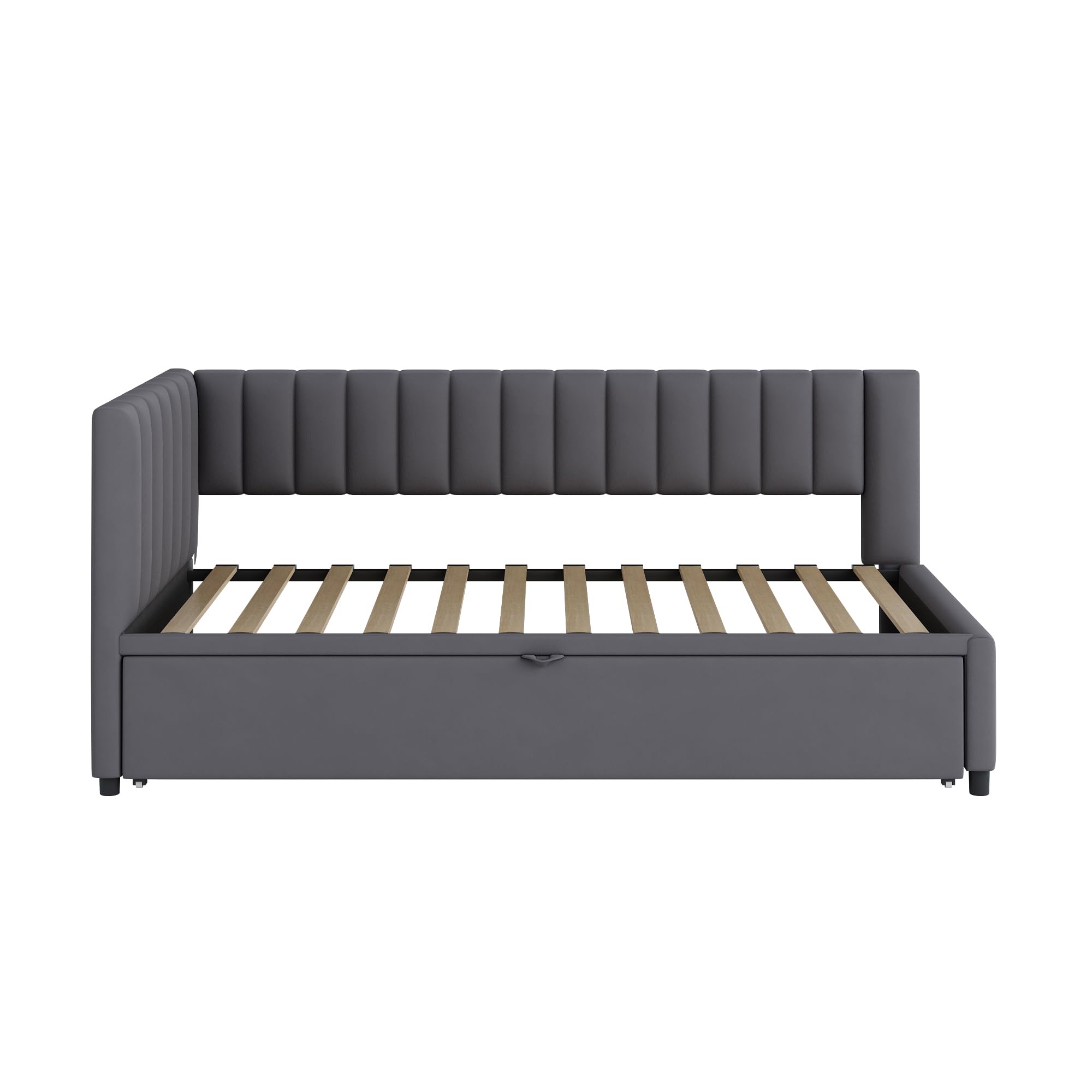 Polsterbett Ausziehbares Schlafsofa 90/180 x 200 cm mit Lattenrosten, Tagesbett Samtstoff Bett Bettgestell Bettsofa Gästebett, Einzelbett/Doppelbett Samtstoff (Dunkelgrau)