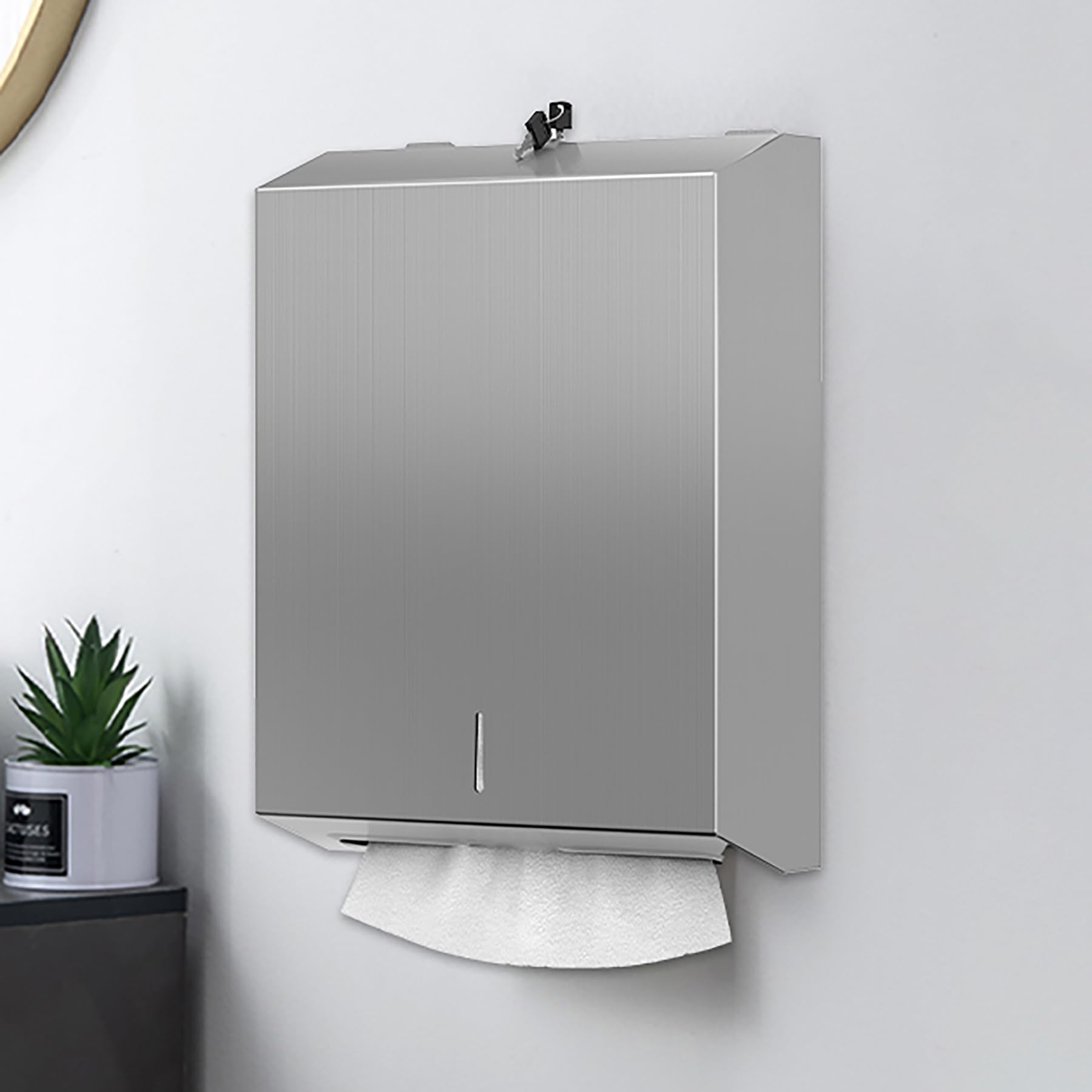 NICEME Distributore di Asciugamani di Carta Bloccabile in Acciaio Inox per Asciugamani di Carta Piegati a H2 e a Z, Capacità 350-550 Fogli, per Uffici, Hotel e Ristoranti, Argento