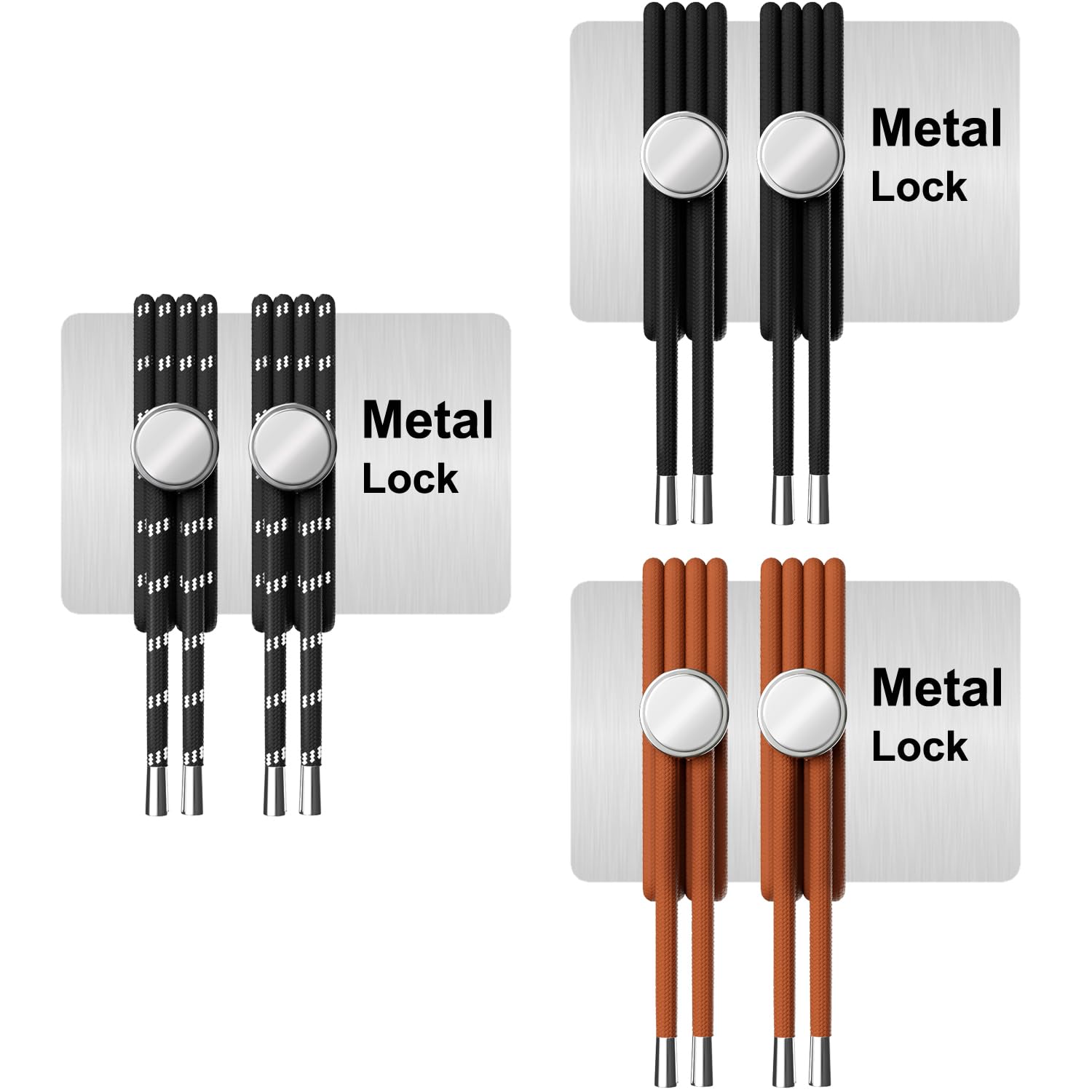 AhoperMetal Lock - No Tie Shoe Laces for adults, Elastic Shoelaces for sneakers, tieless for kids, Shoe strings, 3 Pairs