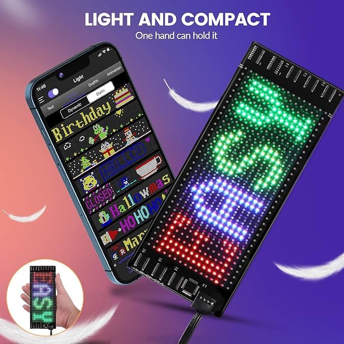 Image of ZADON Flexible LED Matrix Panel | Programmable Display Screen with App & Remote Control | Scrolling Text & Animation LED Board for Shop, Car & Advertising | Multiple Sizes (Small- 17x7 Cm)
