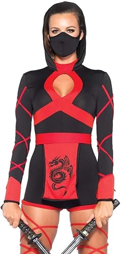 Leg Avenue - Conjunto sensual de ninja dragón para mujeres con enterizo y máscara disfraz para Halloween