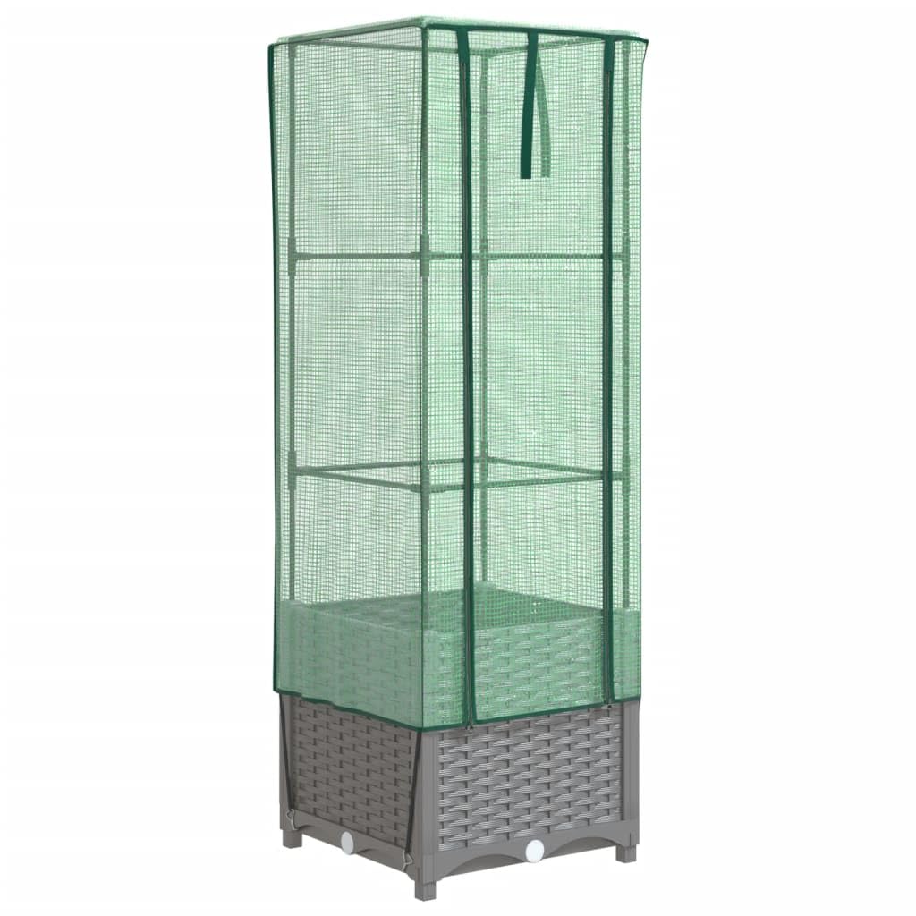 Bancal alto con accesorio para invernadero, aspecto de ratán, 40 x 40 x 139 cm, de polipropileno resistente y tubo de hierro, diseño moderno para balcón, jardín, terraza