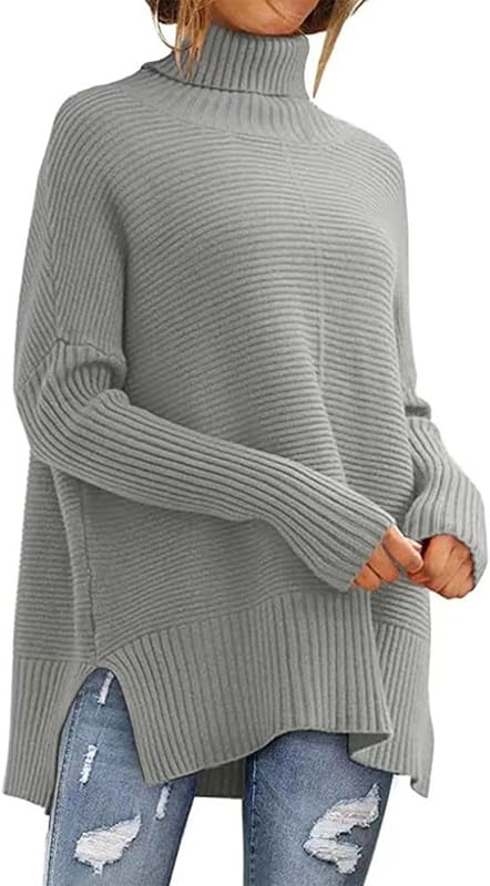 Turtleneck Tunic Sweaters Womens Ribbed Knit Pullover