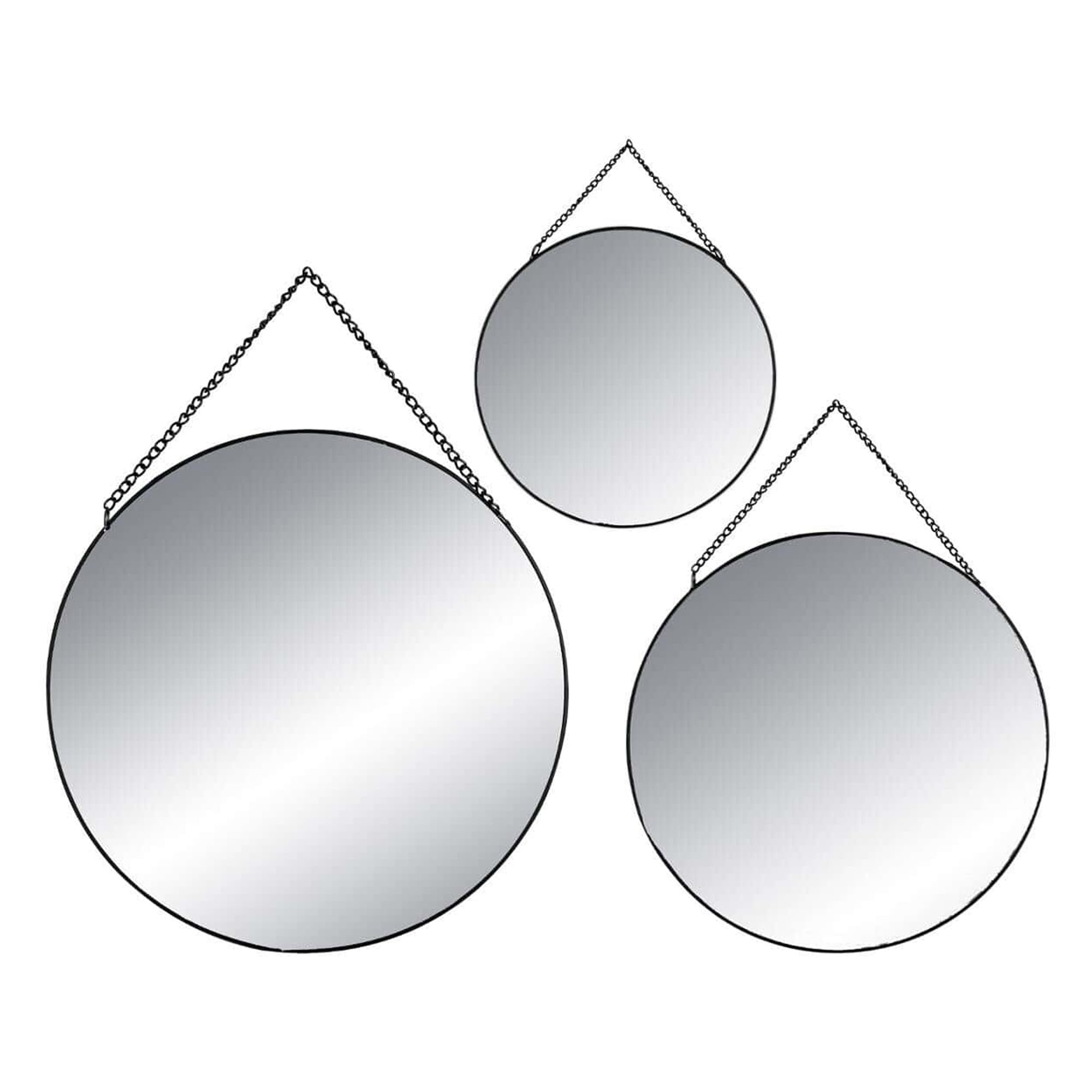 WELL HOME - Conjunto de 3 espejos redondos decorativos de metal Ø20Ø24Ø29cm