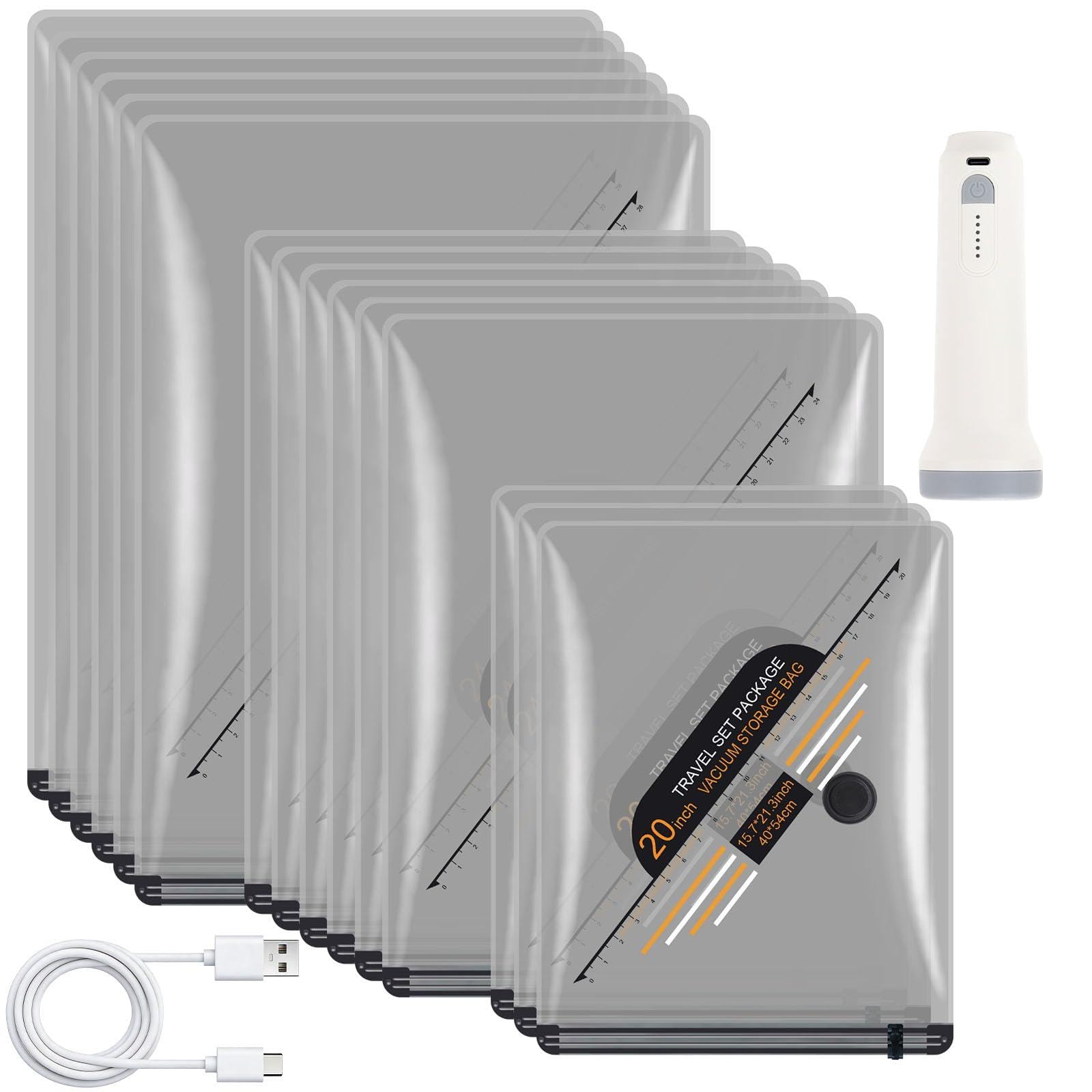 15 Pack Vacuum Storage Bags with Wireless Electric Pump, 3 Combo Sizes