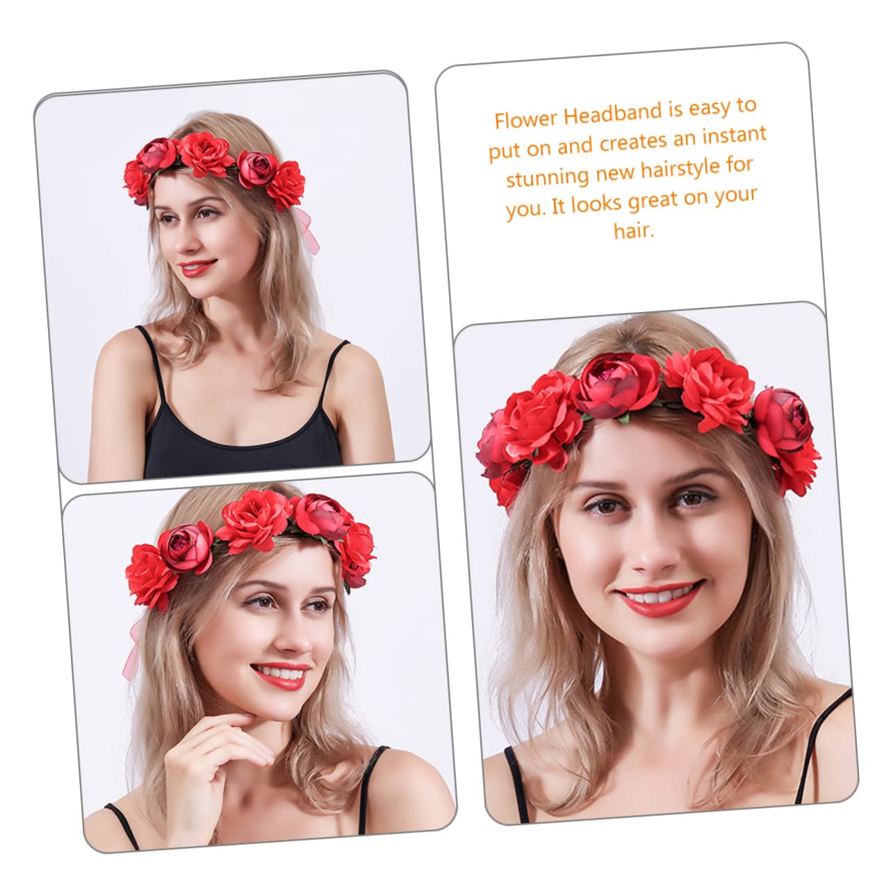 Abaodam 4piezas Diadema De Flores Artificiales Para Novia Adorno Floral Elegante Para Bodas y Fiestas Diadema De Rosa Roja Diseño Chic y Duradero Accesorio Para Ceremonias y Uso Diario