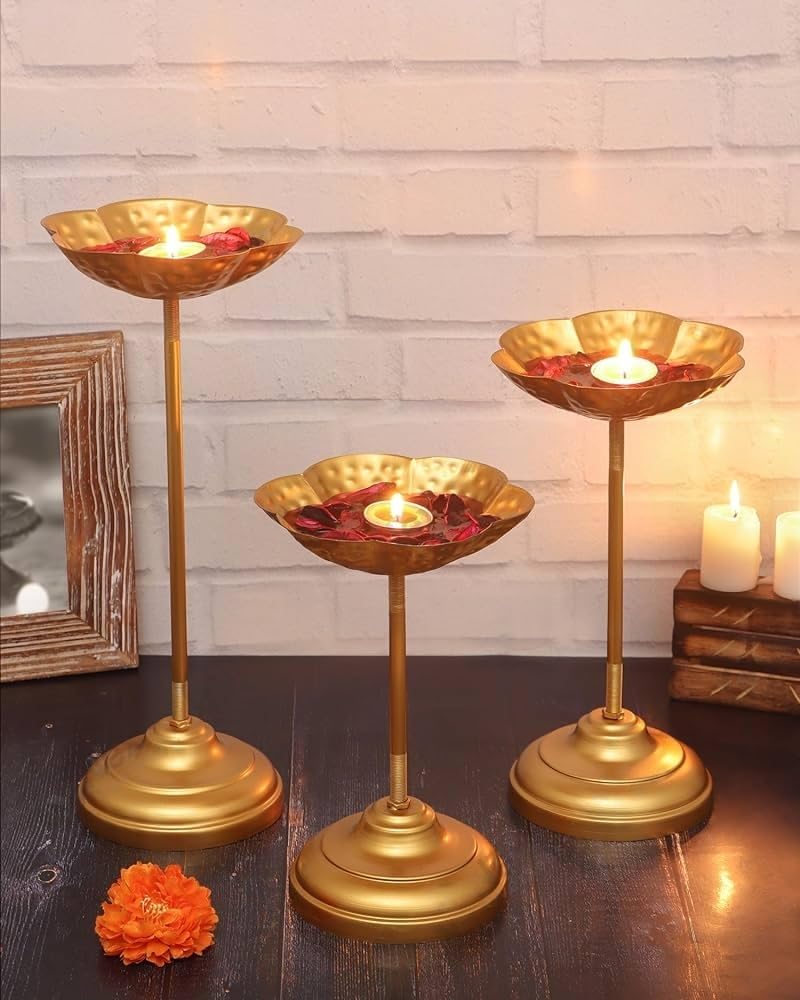 ARVALLEY® Set of 3 Urli Bowl tealight Holder Stand Diwali Home puja Decor Traditional Indian Brass Decorative Bowl for Home | Ideal for Floating Flowers (Taj Stand Set) (B0DG92JP7H) Amazon Price History, Amazon Price Tracker