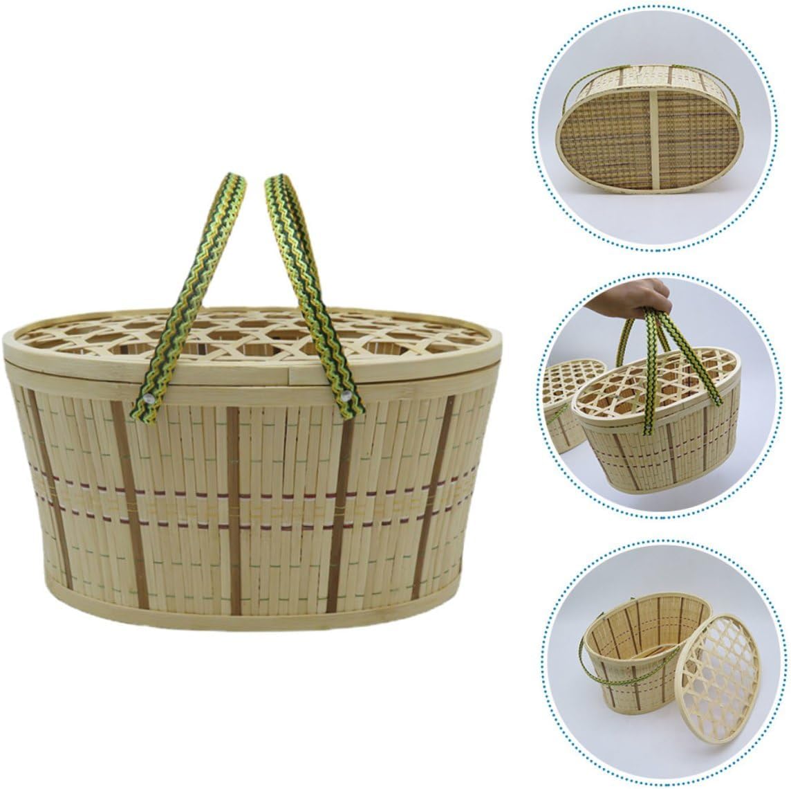 OSALADI Woven Egg Basket Medium 27x17x14cm with Hollow Lid Handheld Fruit and Egg Storage Basket for Kitchen and Daily Organization image 5