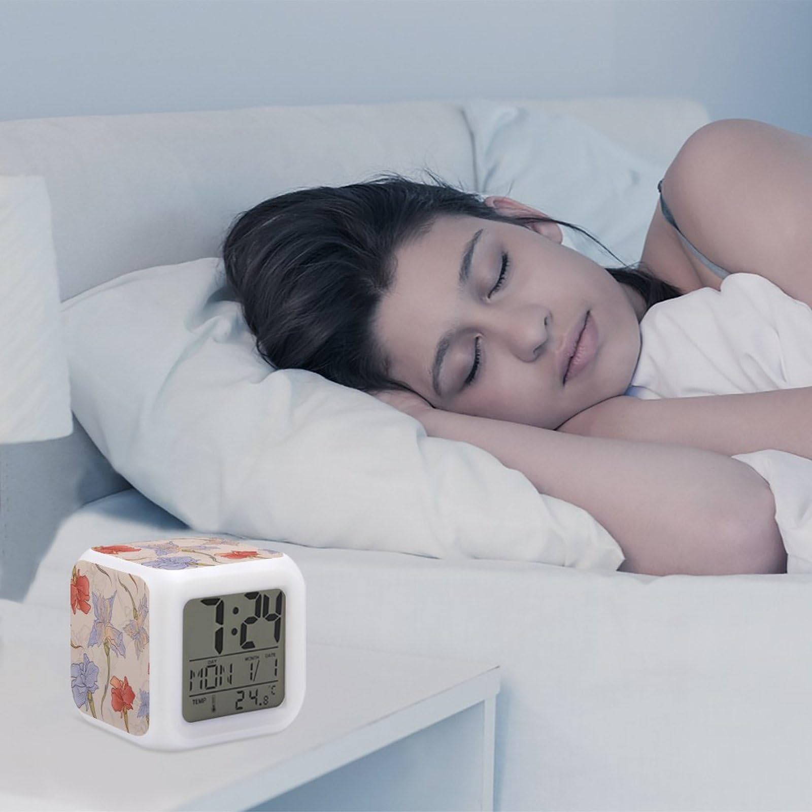 Amazon.co.jp: 目覚まし時計 アイリスフラワー 花柄 置き時計 デジタル