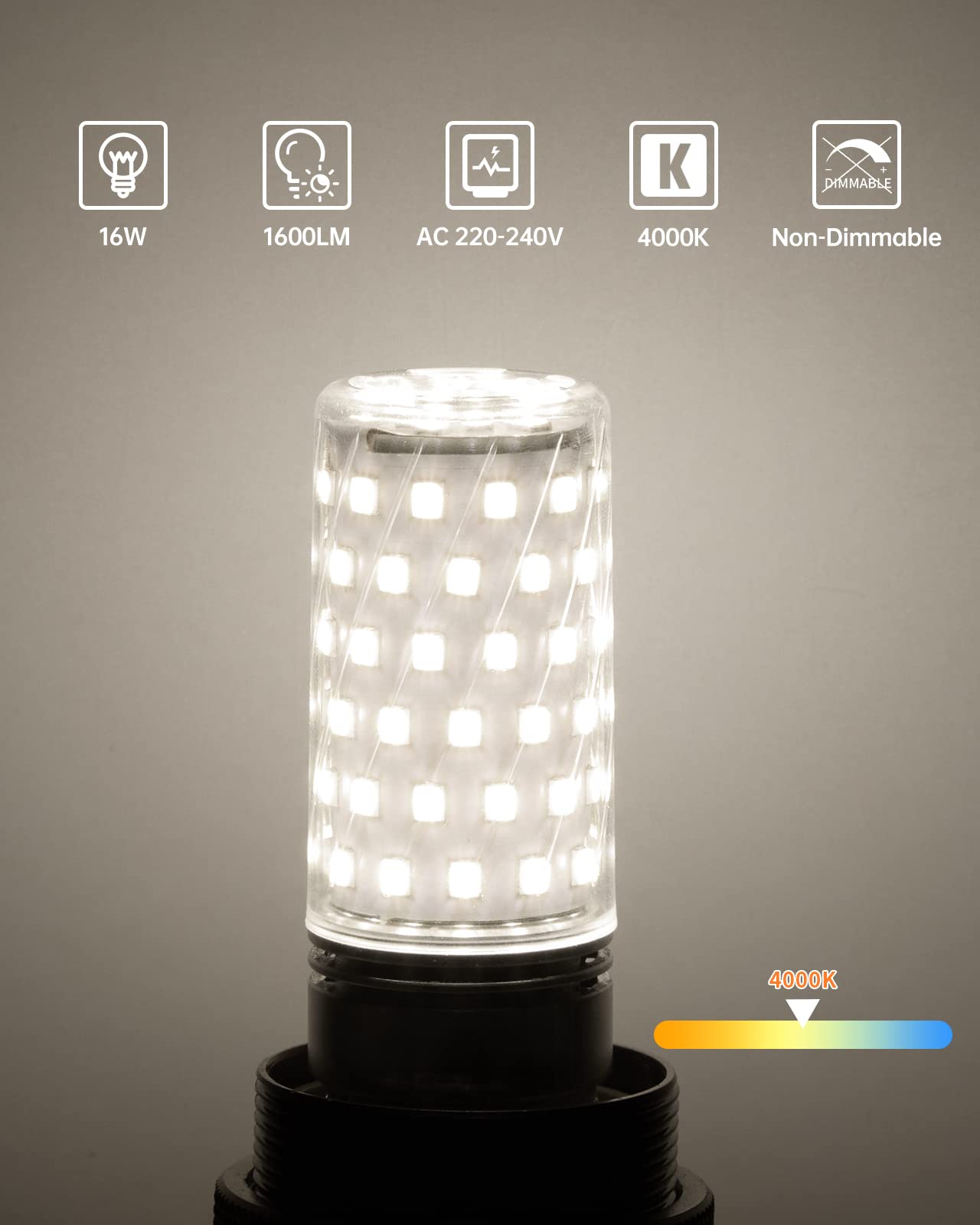 Tomosu Lampadine LED E27 Luce Naturale 4000K 1600LM, 16W Lampade LED E27 Equivalenti a 150W Lampada Alogena, AC 220-240V, Lampadina Mais E27 LED, Nessun Sfarfallio, Non Dimmerabile, 4 Pezzi