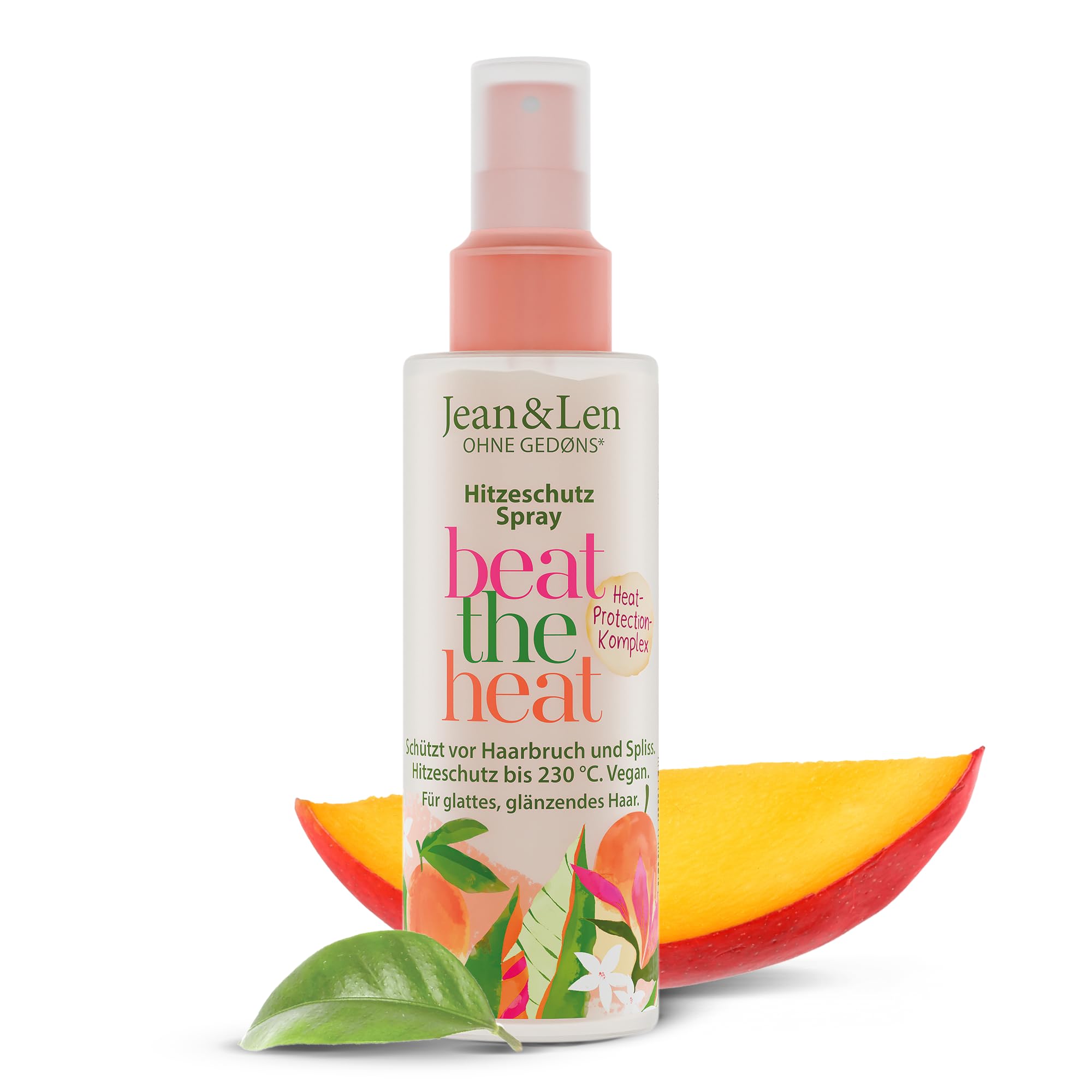 Jean & Len Beat The Heat Hitzeschutzspray, mit Mango Duft, leichte Konsistenz, schützt das Haar vor Hitzeschäden bis 230°C, Heat Protection Spray, ohne Parabene & Silikone, vegan, 100 ml