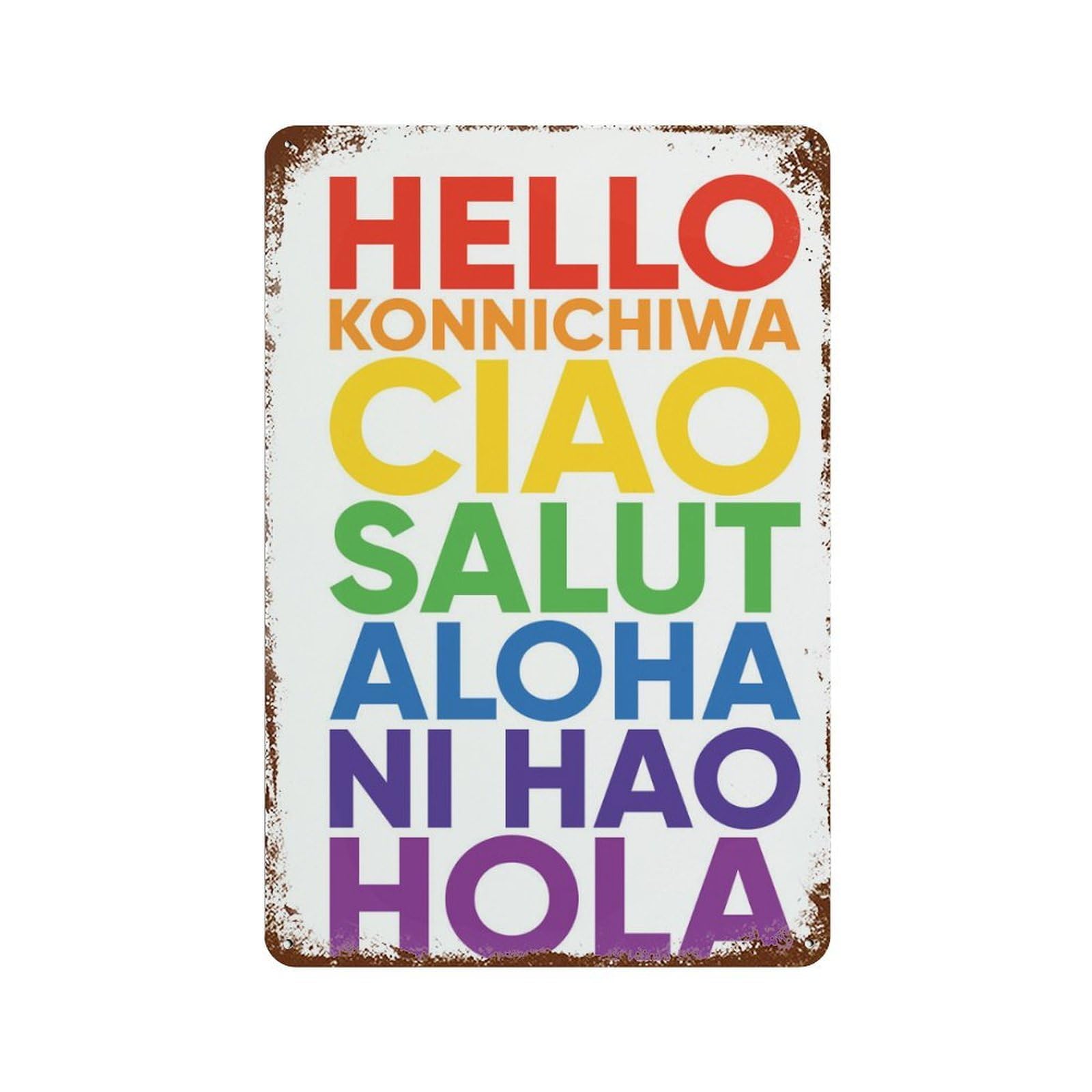 xiaoxiaoshen Hello, Hello in Different Languages, Hallway, Entryway Decor, Office, Wall Decor Art Metal Tin Poster Modern Home Decor Art Home Bar Shop Decorations Vintage Sign 30x20cm