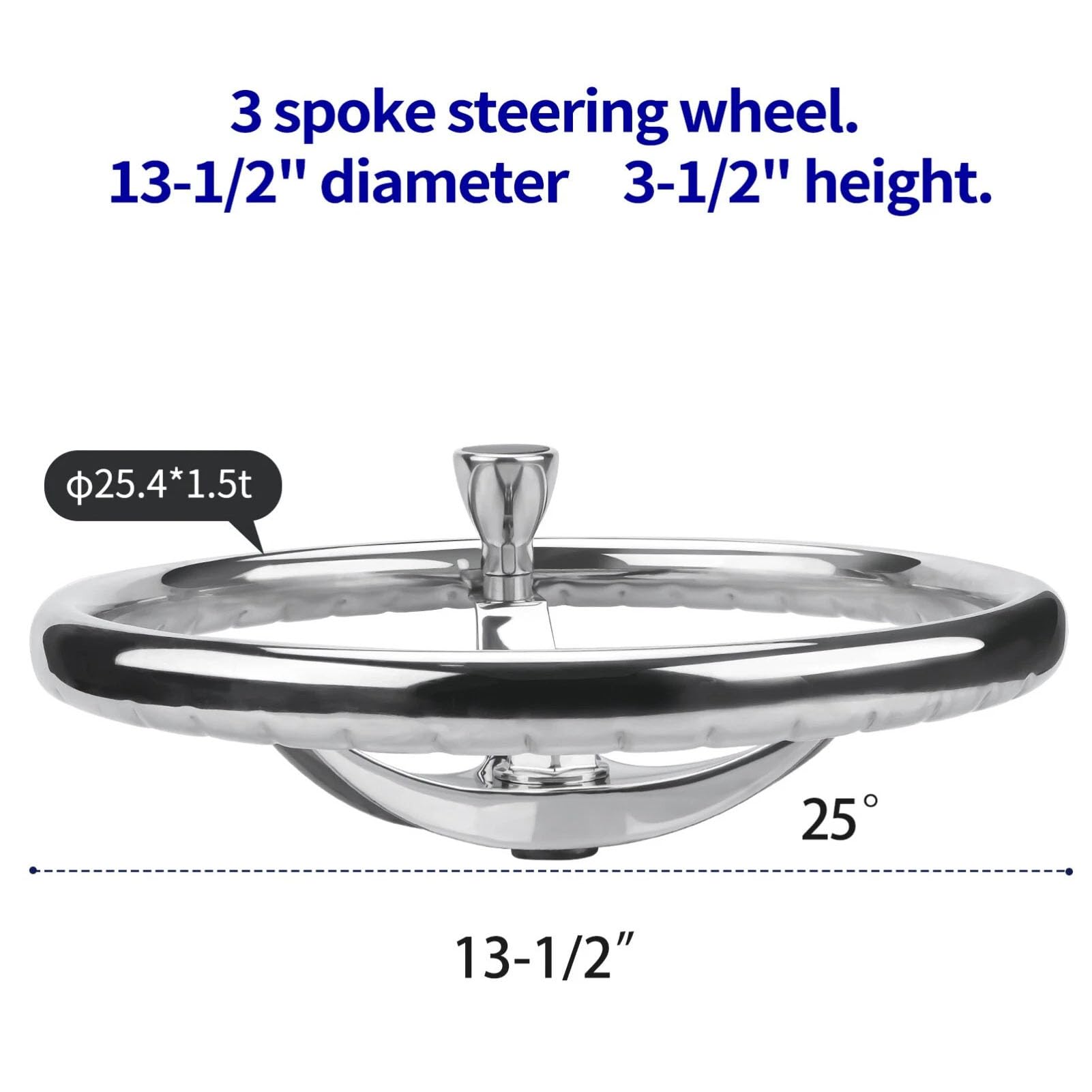 Gugxiom Koło Kierownicze ze Stali Nierdzewnej, 3 Przemówienie o średnicy 13-1/2 "z gałką Spinner, z nakrętką 5/8" -18 dla i Verado, Wygodne Uchwycenie