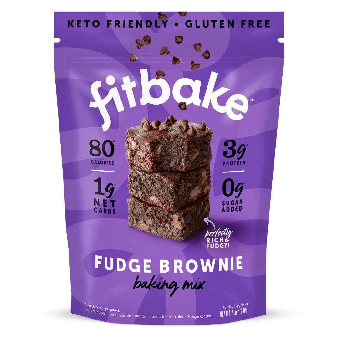 FitBake Fudge Brownie Baking Mix | 1g Net Carbs Per Serving | Keto Friendly Low Carb Food | Sugar Free | Naturally Sweetened | Gluten Free Desserts and Keto Snacks with No Added Sugar 9.5oz