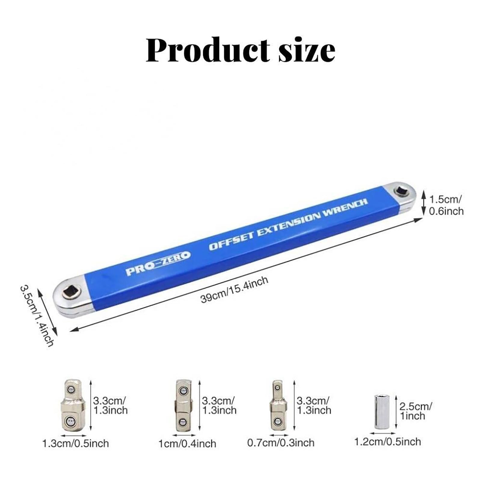 Sinlay Clé D'Extension CoudéE Offset, Cle Plate A Cliquet, Cle A Cliquet, 15,4 Pouces Rallonge CliquetS, Transmission Par ChaîNe 1:1, Angle De Rotation De 0°, Avec Adaptateurs 1/4", 3/8" Et 1/2" (1)