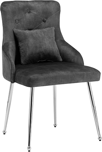 Miniatura 36 de Silla de tocador de terciopelo con respaldo, moderna silla pequeña sin brazos con patas de metal, silla auxiliar tapizada para sala de estar, Gris