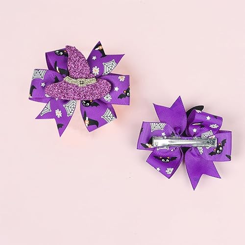 Miniatura 6 de 2 clips de lazos para el cabello de Halloween para niños y niñas con purpurina para sombrero de bruja, pinzas para el cabello, pasador de pelo,