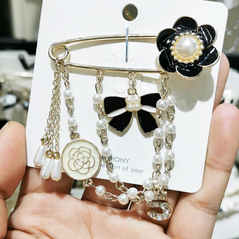 Image of Vintage Imitating Pearl Brooch Number 5 Brooches Pins for Women Fashion Banquet Jewelry