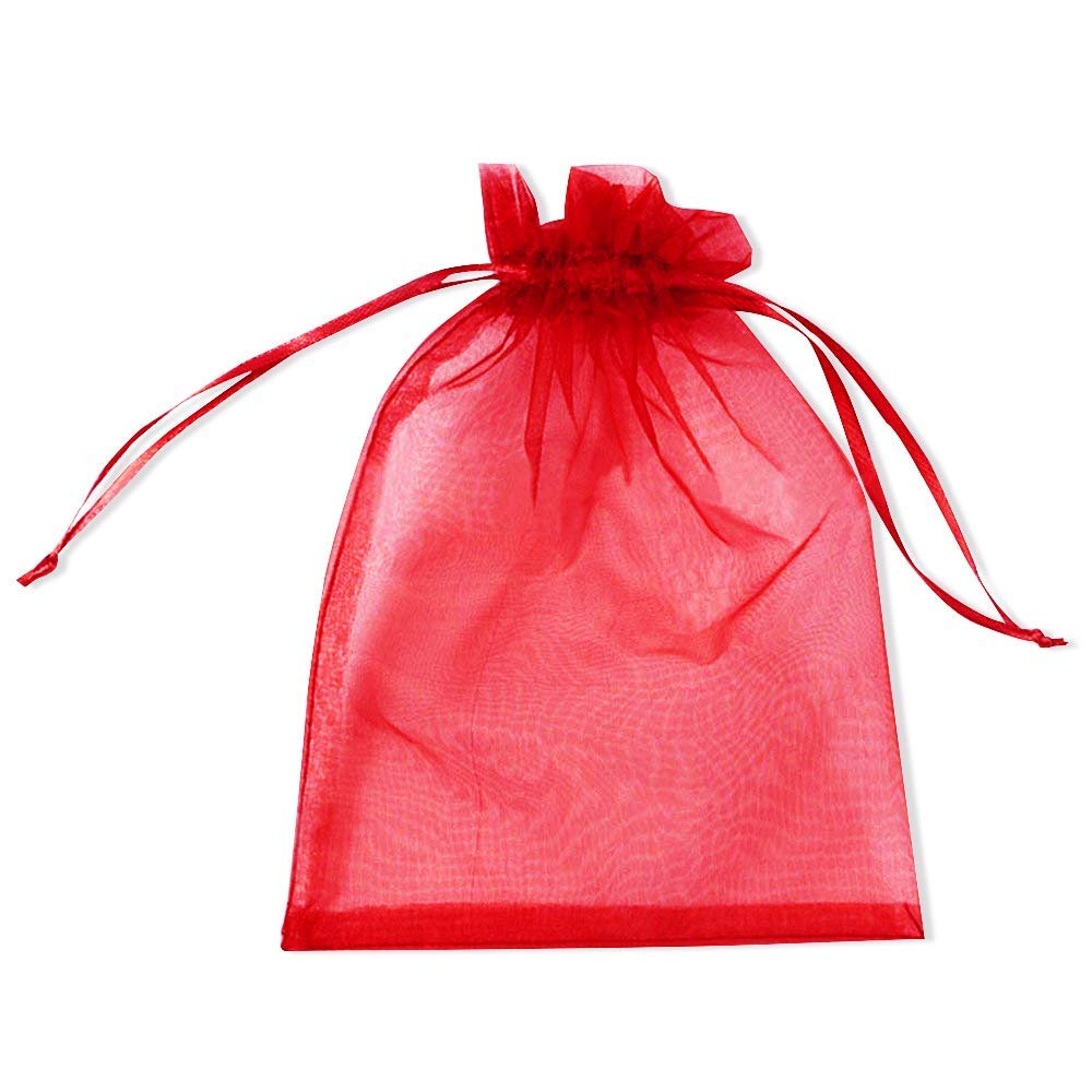 100 Pcs Organza Bags, Organza Gift Bags Wedding Candy Food Packaging Bags with Drawstring, 16x22cm (6.3"x8.7") PLECUPE Pure Color Clear Sachet Lavender Dried Flowers Storage Bags Yarn Bags - Red