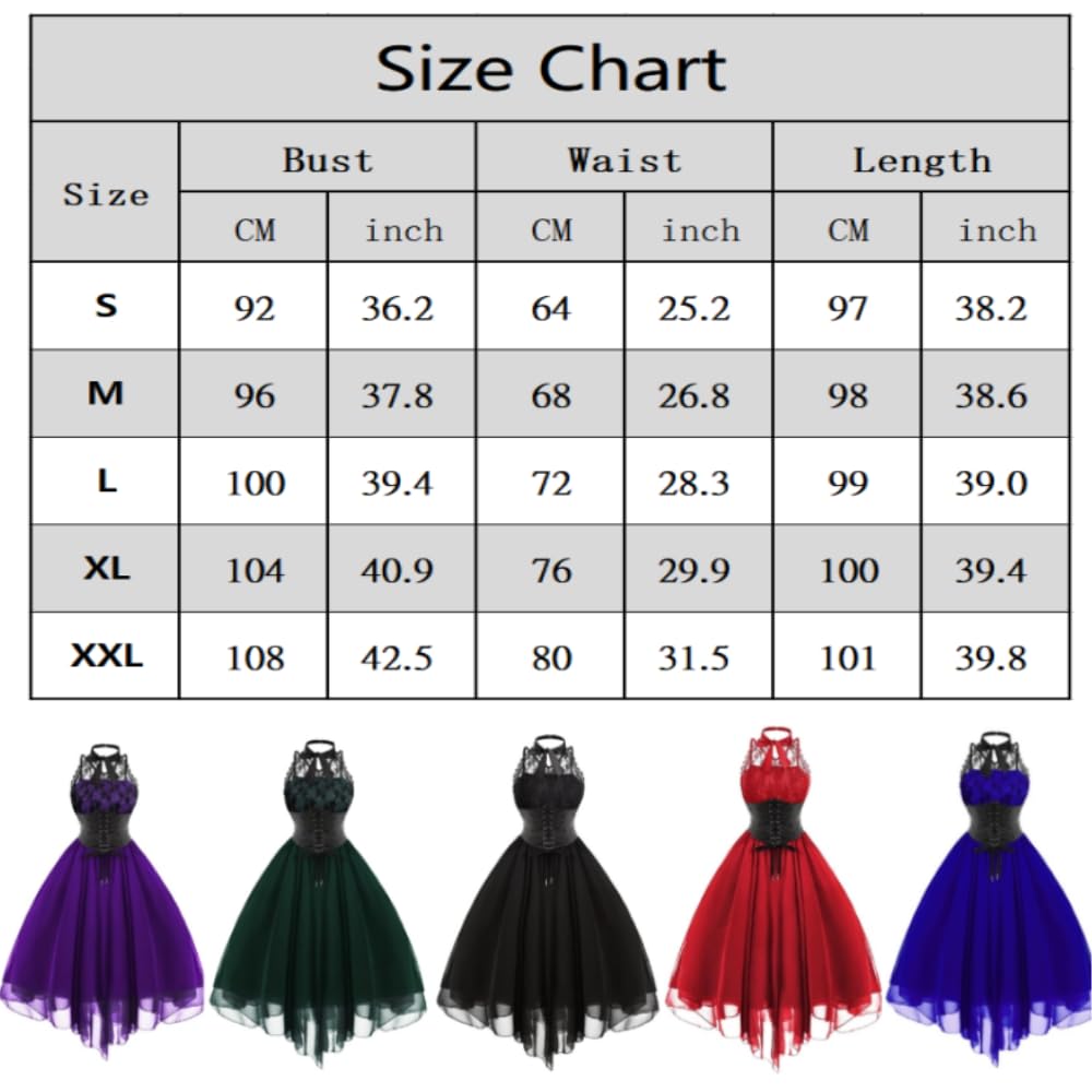 Retro Robe Bretelles Femme Longue Ourlet a Volant Asymetrique A-Line Victorienne Steampunk Gothique Medieval Deguisement Halloween Costume Femme Mini Soirée Robes Punk Robes de Club