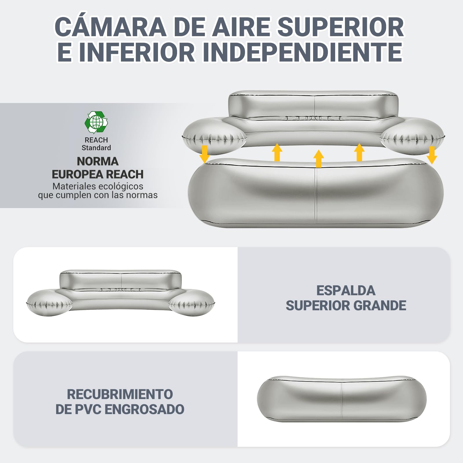 KingCamp Sofá Inflable 2 Asientos con Bomba de Pedal Durable,Tela Desmontable y Lavable, para Camping Familiar Jardín Festival de música