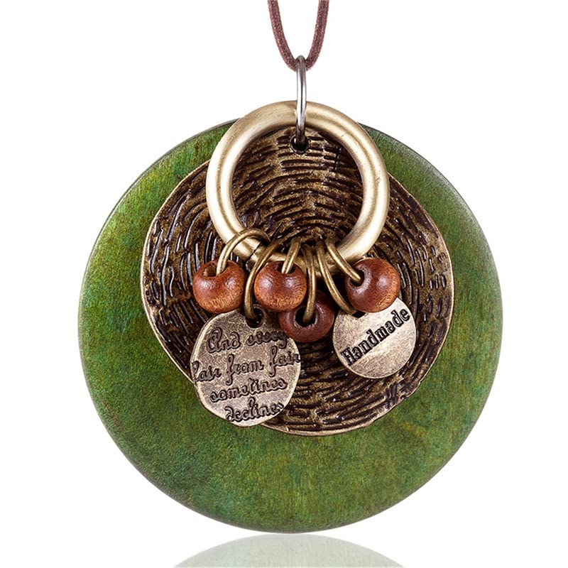 COOSTUFF ANNAVintage Jewelry Woman Long Necklaces Wooden Pendant Chokers Necklace for Women