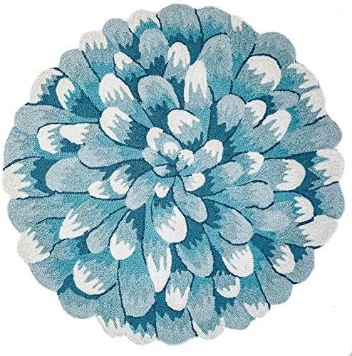 Liora Manne Frontporch Hand-Tufted Indoor/Outdoor Easy Care Area Rug Rug-Transitional, Garden, Floral, Botanical, Mum Aqua 5' Round