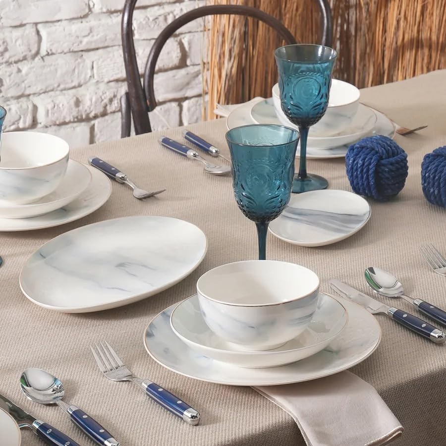 Karaca Ria New 39-delige serviesset voor 12 personen, paars - elegant porseleinen servies met 12 eetborden, 12 soepborden, 12 kommen, 2 kleine ovale platen en 1 grote ovale plaat